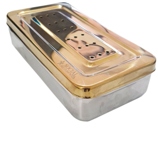 Estojo de Aço inoxidável Perfurado 26cm X 14cm X 6cm Plasma Dourado
