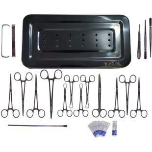 Kit Instrumental Plasma Preto 19 Peças Veterinária