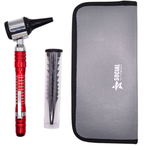 Otoscópio Pen Vermelho Com Espéculos